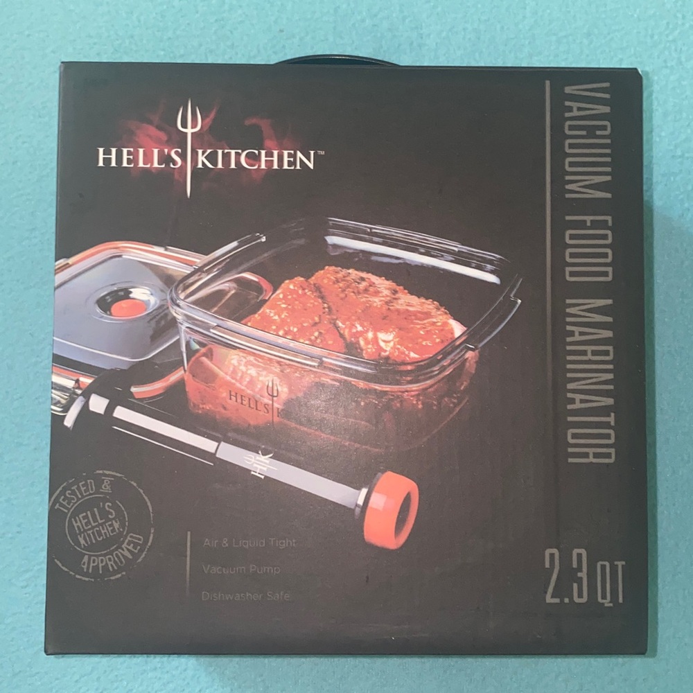 HELL’S KITCHEN VACUUM FOOD MARINATOR 2.3 quarts. plastic dish orange black NEW